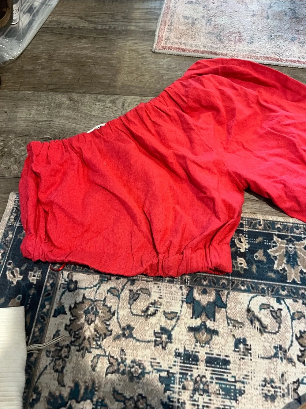 Abercrombie linen red one shoulder puff sleeve
